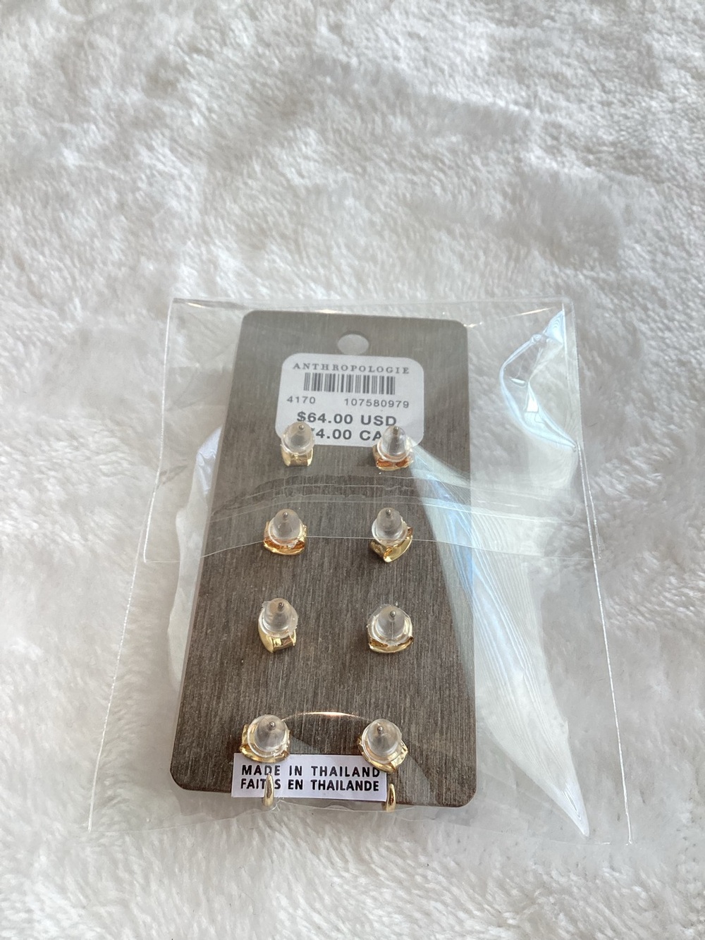Anthropologie Gold Plated Stud Earrings New Dainty CZ Set of 4 - Picture 4 of 5